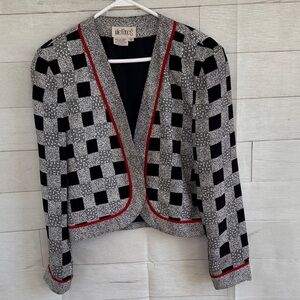 VTG Julie Francis black/grey/red Checkered Blazer/jacket size 10